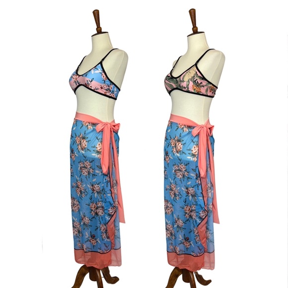Boho Pink and Blue Floral Sarong Beach Skirt - Picture 10 of 14